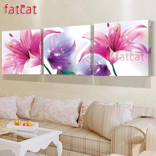 FATCAT Color lily triptych 5D diy Mosaic picture Diamond Embroidery Flower Diamond Painting full square round drill art AE1986