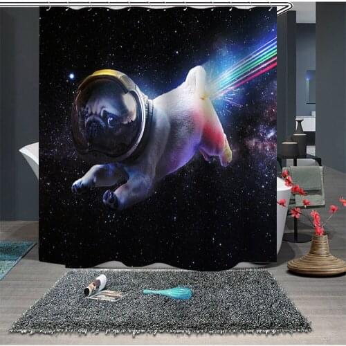 Custom Made Shower Curtain Bathroom Curtain Partition 1.5 x 1.8m 1.8 x 1.8m 1.8 x 2m Universe Starry Sky Dog