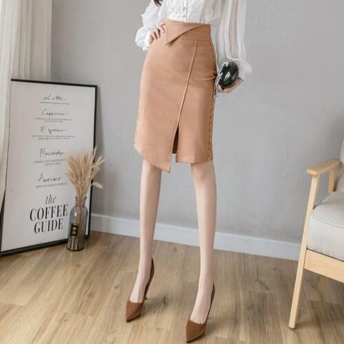Women Hight Waist Pencil Skirts Fashion Knee Length Black Office Lady Skirt Plus Size S-5Xl Korean Style Button Slim Red Skirts