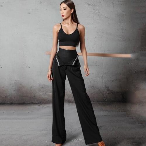 New Modern Dance Ballroom Costumes Latin Dance Pants Female Trousers High Waist Straight Wide Leg Pants Performance Wear SL3110