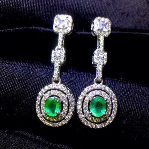 Fashion long strand round S925 silver natural green emerald gem drop earrings natural gemstone women birthday party gift jewelry