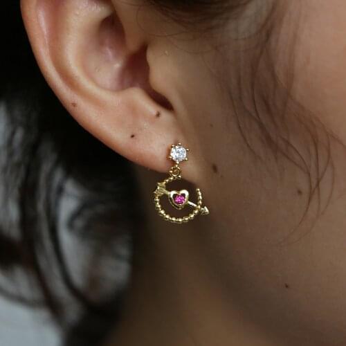 Sweet Rose Gold Color Arrow Earrings for Women Romantic Party Jewelry Fashion CZ Crystal RED Earrings valentines day gift