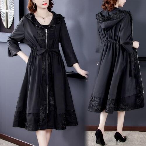 2021 Spring Vintage Chic Red Floral Embroidery 5XL Trench Autumn Classic Casual Midi Coat Elegant Bodycon Women Long Windbreaker