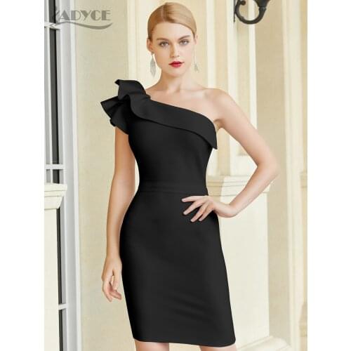 Adyce 2021 New Summer One Shoulder Ruffles Bodycon Bandage Dress Women Sexy Sleeveless Celebrity Runway Club Party Dress Vestido
