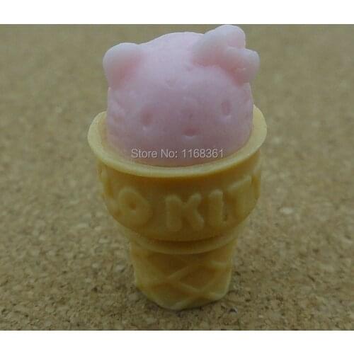 1pcs/lot resin solid light pink Kitty cat ice cream cones 21mm Cabochons Hair Bow Center Card Frame Making Craft DIY B402-10