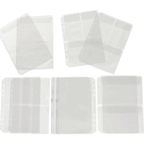 10Pcs A5 Clear PVC Binder Pockets Fit for 6 Rings Notebook Documents Cards Collection Bag