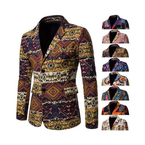 2020 Latest African Style Linen Blazer for Men Slim Fit Floral Printed Mens Jacket Fashion Plus Size Men Suit Blazers Male Coat