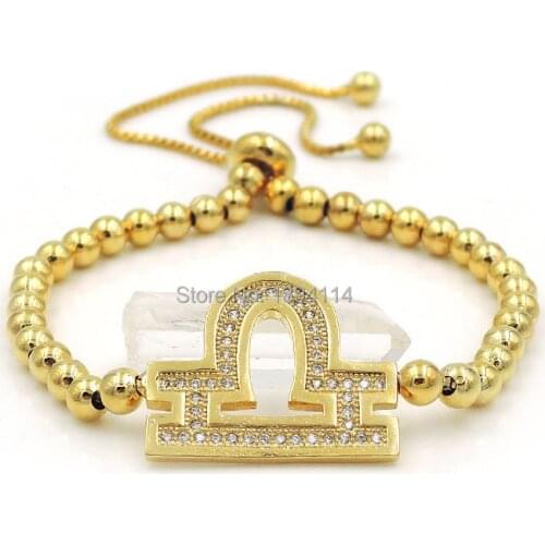 21x18x2mm Micro Pave Clear CZ Crystal Libra Symbol Charm With 4mm Round Loose Beads Adjustable Bracelet
