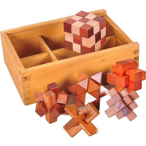 6 pcs/set 3D Puzzle handmade vintage Ming lock Luban lock wooden toy adults puzzle children adult Decompression antistress toys