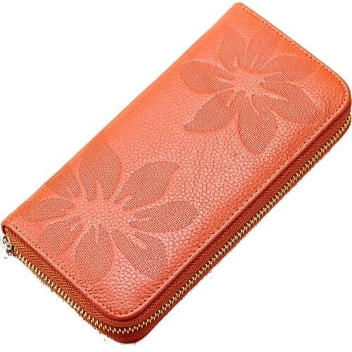 7PCS / LOT Cowskin Ladys Wallet Elegant Long Handbags Female Purse Large Capacity Genuine Leather Wallet Luxury Phone Purses