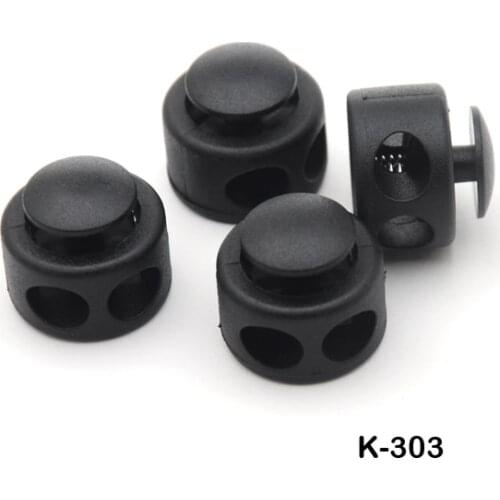 80pcs/lot K-303 big black plastic round ball cord lock toggles plastic 2-hole stoppers for 7mm bungee shock cord free shipping