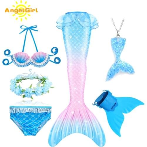 AngelGirl NEW Swimmable Mermaid Tail with Monofin Girls Holiday Swimsuit Mermaid Costume Cosplay Lovely Princess Dress Birthday