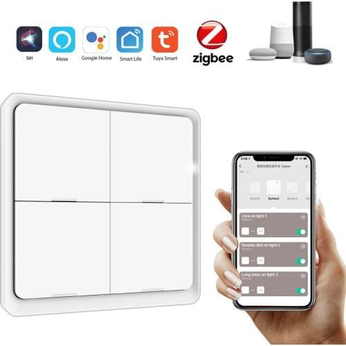 Tuya ZigBee 4 Gang Wireless 12 Scene Switch Push Button Controller Battery Powered Automation Scenario Alexa Google Home