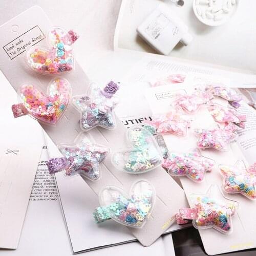 Baby Girl Glitter Rainbow Quicksand Hairpins Sequin Hair Clip Heart Star Shell Hairgrip Fashion Hair Accessories Gift