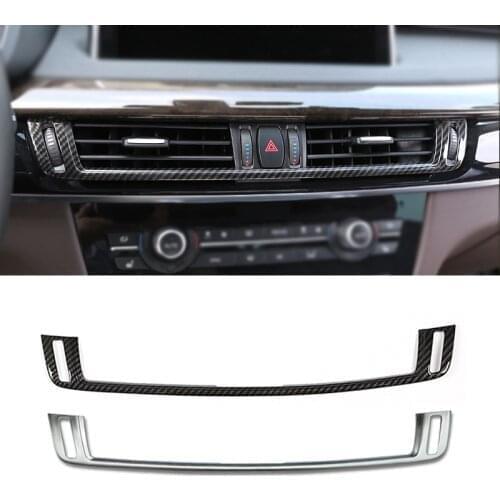 For BMW X5 X6 F15 F16 Car Carbon Fiber Texture Interior Center Control Air Condition Air Outlet Frame Cover Protective Trim