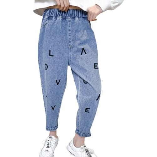 Girls Jeans Letter Kids Jeans For Girls Casual Style Childrens Jeans Spring Autumn Clothes For Girls 6 8 10 12 14