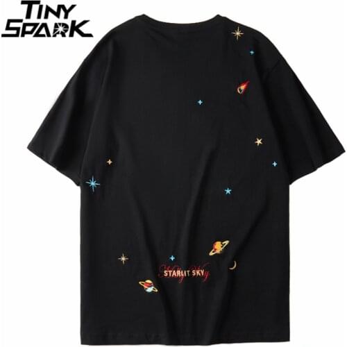 2021 Men Hip Hop T Shirt Harajuku Embroidery Planet Space T-Shirt Streetwear HipHop Starlit Sky Tshirt Summer Tops Tees Cotton