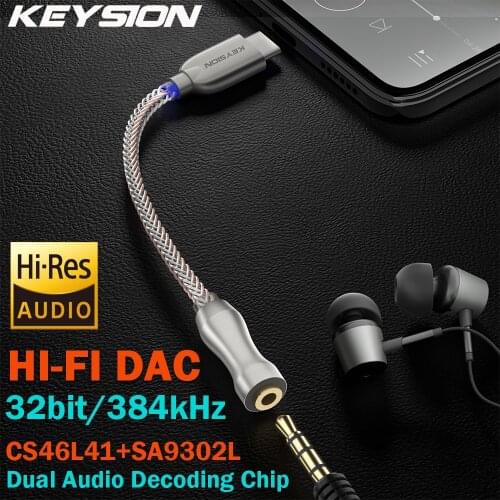 KEYSION USB TYPE C to 3.5MM DSD128 Hi-Fi Dual Audio Chip Decoder Headphone Amplifier Adapter DAC for Android Phone Window 10 MAC