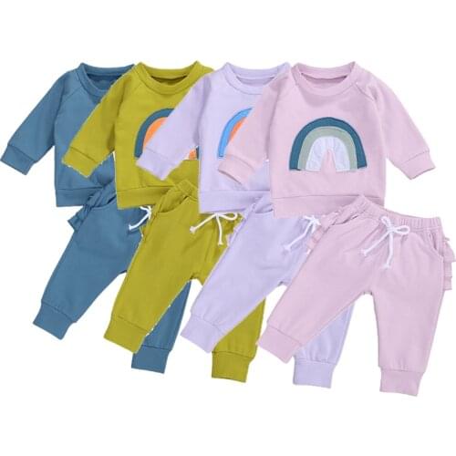 Boys Girls Clothes Sets Spring Autumn Children Kids Clothing Rainbow Print Sweatshirts Tops+Long Pants Casual Tracksuits Suits