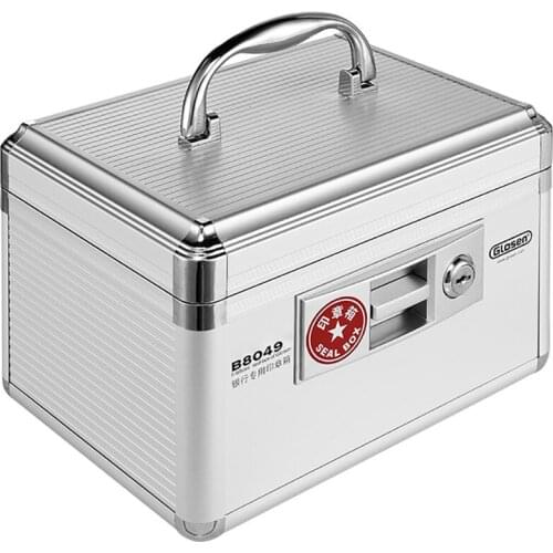 Metal Financial Seal Holder Box with Portable Handle for 6 Cells Office Lockable Seal Holder Box