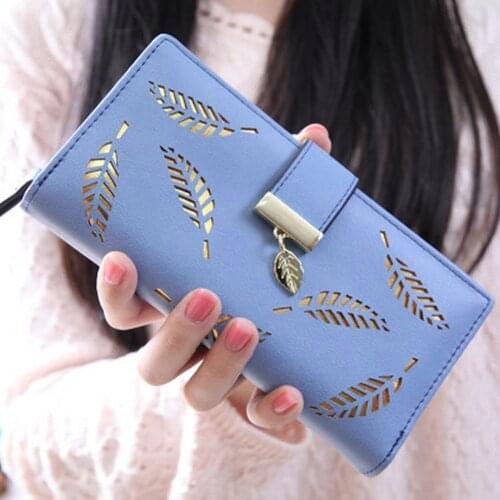 Fashion Women Hollow Leaf Card Coin Purse Long Wallet Zipper Buckle Clutches Bag Female Purse Money Clip Wallet кошелек женский