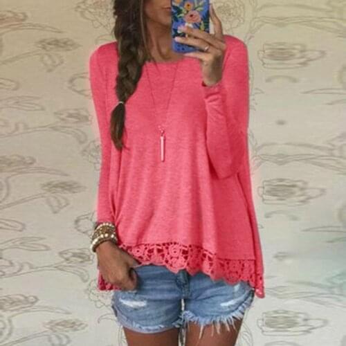 New Fashion T Shirt Women Long Sleeve O-Neck Casual Tops Sexy Lace Crochet Embroidery Top Tees Blusas Plus Size Maternity