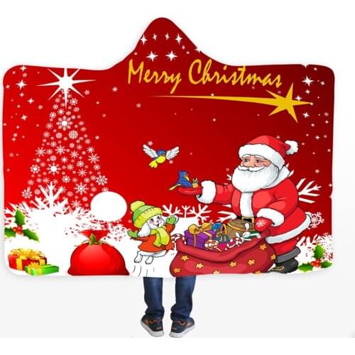 3D Merry Christmas Hooded Blanket Super Warm Wearable Plush Throw Blanket Colorful Snowman Gift Printed Cloak Hoodie Blankets
