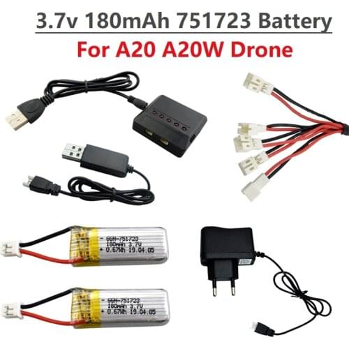 Original 3.7V 180mAh Lipo Battery And Charger For A20 A20W Four-axis Drone RC Quadcopter Spare Parts For A20 A20W Drone Battery