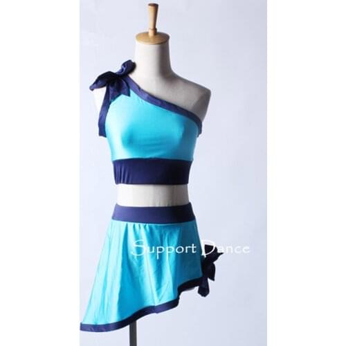 2-Piece Latin Dance Dress For Kids Adult One-Shoulder Neckline Bows Contemporary Costume C180
