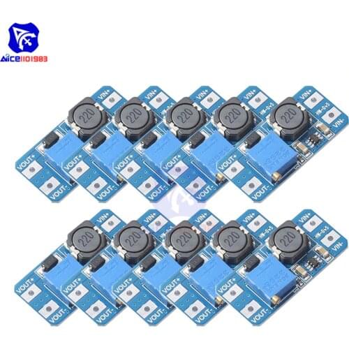 Diymore 10PCS/Lot MT3608 DC -DC DC 2 -24V to 5V-28V 2A Step Up Boost Converter Power Supply Module with Adjustable Trimpot