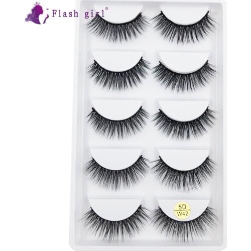 Flash Girl New 5D Mink Eyelashes 5D-W42 Thick Wispy Natural Eyelash Extension Soft Fake Eye Lashes Long Makeup For Beauty