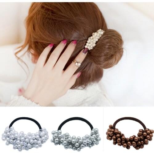 Ruoshui Woman Pearl Hair Ties Elegant Beads Hairband Girls Scrunchies Fashion Hair Accessories Rubber Band Women Hair Rope Gum
