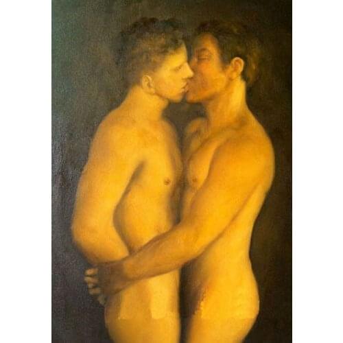 Sexy Muscle Interest Gay Naked Man Lover Male Nightclub Glamour Kissing Painting