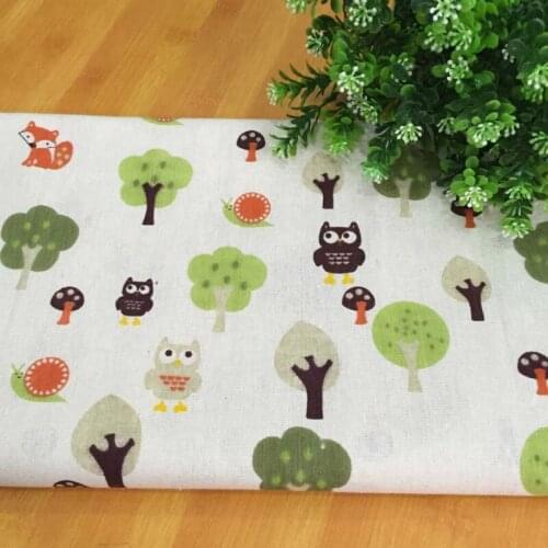 150cm Linen Cotton Fabric Owl Printed Cotton Linen Fabric Textile Decorate Canvas Cloth Material DIY Sofacover Curtain Pillow