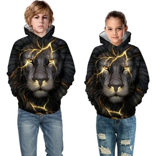 Spring Autumn Boys Girls Wolf 3D Print Hoodies Teens Outerwear Kids Hooded Sweatshirt Clothes Children Long Sleeve Pullover Tops