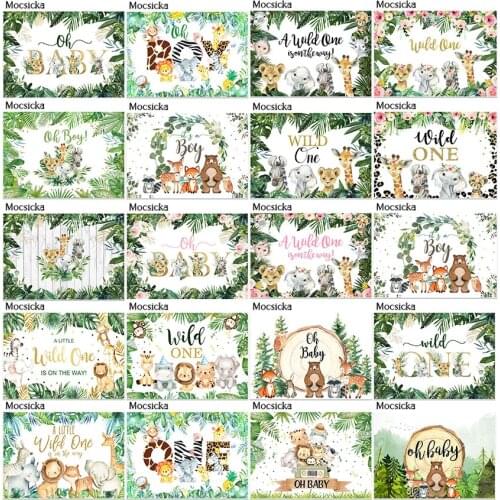 Mocsicka Tropical Jungle Forest Wild Animal Safari Party Newborn Baby Shower 1st Birthday Backdrop Vinyl Photography Background
