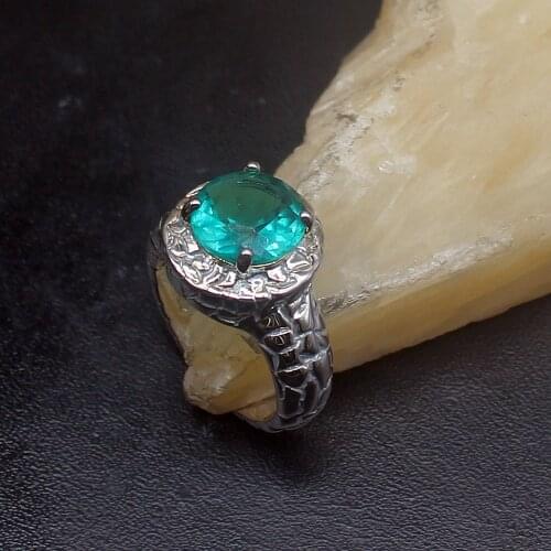 Gemstonefactory Jewelry Big Promotion Single Unique 925 Silver Antique Green Topaz Shiny Women Men Gifts Band Rings 7# 20212930