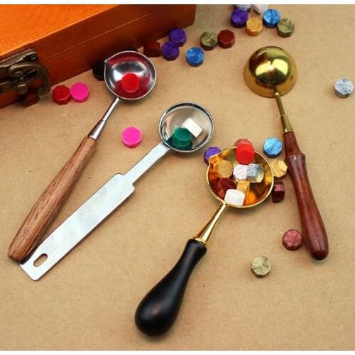 1Pcs DIY Scrapbooking Vintage Seal Wax Spoon Sealing Stamp Wax Melting Spoons Anti-Hot Wood Handle Craft Decor Card Making Tools