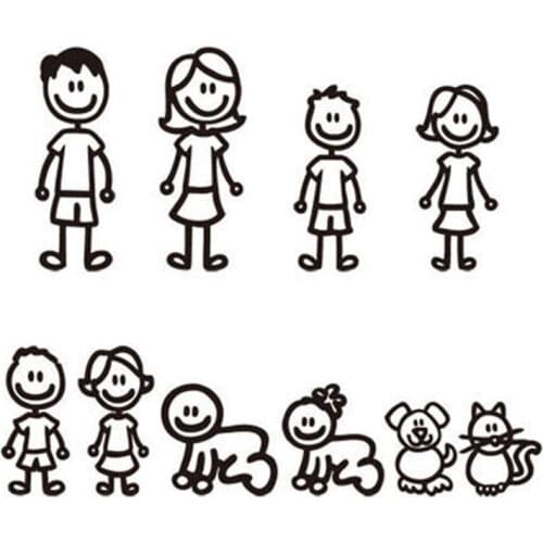 10 Piece Car Sticker Family With Pet Car Lucky Stickers Stickers For Window (Black)