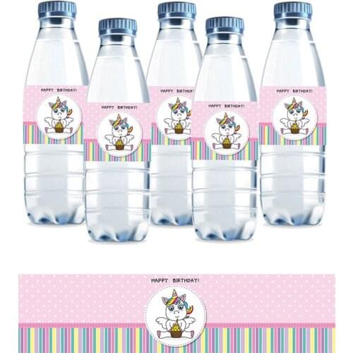 10pcs, Water Bottle Label Unicorn Stickers Birthday Party Decoration Kids Cartoon DIY Bottle Labels Baby Shower Party Favors