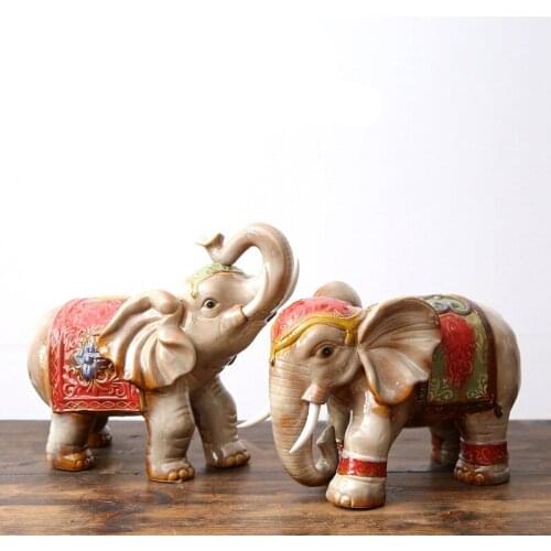 2PCS/SET FORTUNE ELEPHANT ORNAMENTS CERAMIC CRAFT TV WINE CABINET DECORATION NEW STORE OPENING GIFT