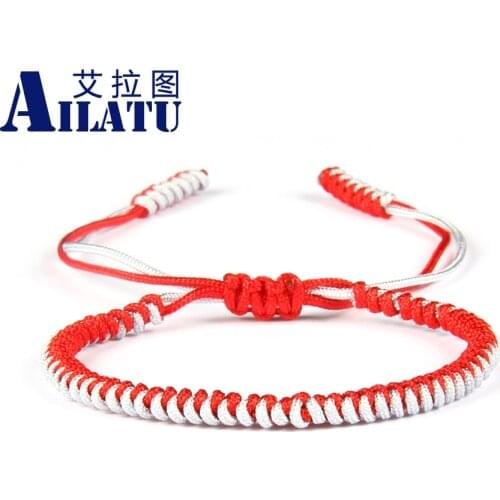 Ailatu Wholesale 10pcs/lot Mix 2 Colors String Tibetan Buddhist Braided Knots Lucky Rope Bracelet Nice Gift for Couples