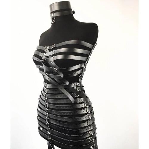 B.CYQZ Sexy Full Body Leather Harness Skrits Womens Underwear Body Bondage Chest To Leg Strap Belt Stockings Luxury Suspenders