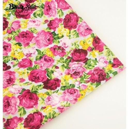 Booksew 100% Cotton Poplin Fabric Home Textile Printed Rose Design Quilting Tissue For Clothing Girls Dress Shirt Patchwork Tela