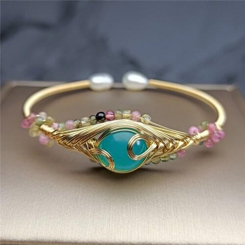 Natural High Ice Permeability Handmade Winding Bangle Tianhe Stone Candy Color Tourmaline 14k Gold Filled Design Model Lady Gift