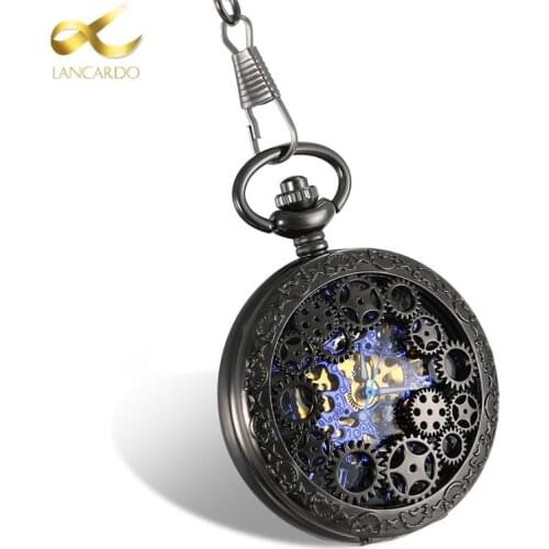 Lancardo Men/Father Watch Steampunk Classic Elegant Hand Wind Vintage Unique Retro Pendant Classic Steel Mechanical Pocket Watch