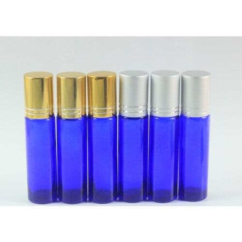 DHL Free Shipping 122pcs/lot 10ml Protable Blue Glass Perfume Bottles Glass Rollon Fragrance Empty Essential Oil Bottles