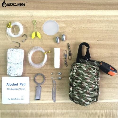 EDC GEAR 2018 new 12 in 1fishing bag tools , survival Travel Kit Paracord cord ,outdoor Camping, fishing ,Carabiner Buckle