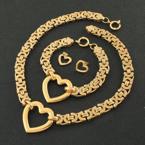 Fashion Stainless Steel Crystal Big Round Chain Necklace Bracelet Jewelry Sets For Womans Gift Free Shipping SBJZBKEG