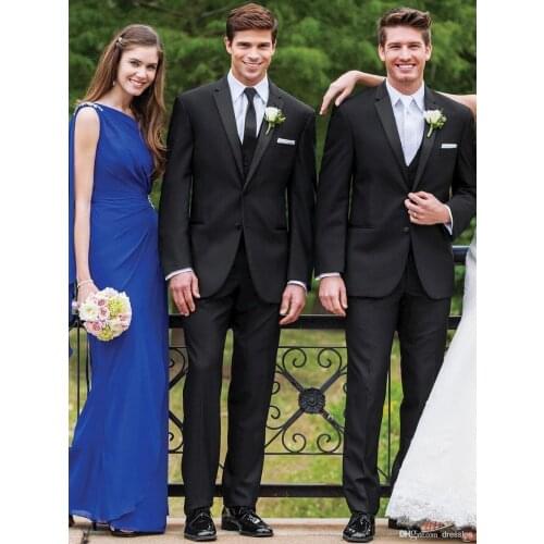 New Custom Black Men Suits Groom Tuxedos for Wedding (Jacket+Vest+Tie+Pants)